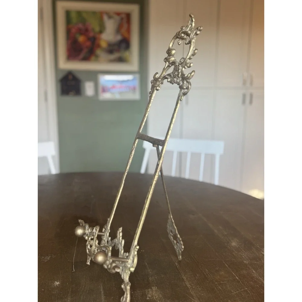 Vintage Ornate Brass Table Top Art Easel Wedding Photo Frame Display Stand 20